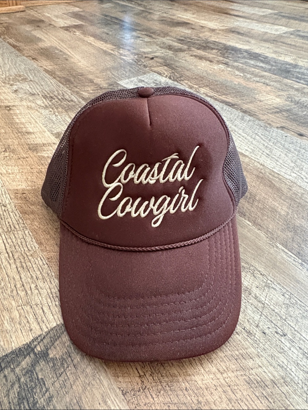 Coastal Cowgirl Script Trucker Hat - Brown & Cream